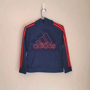 Adidas Boys 10/12 hoodie sweater blue with orange writing and stripes LOT I